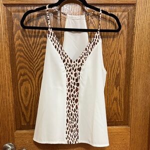 Leopard Print Accent White Women's Tank Top